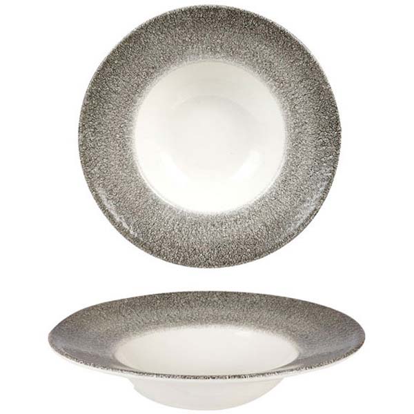 28cm Raku Wide Rim Bowl Quartz Black