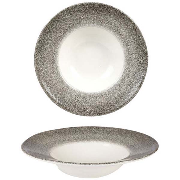 24cm Raku Wide Rim Bowl Quartz Black