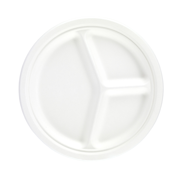25cm Biopak Bagasse 3-Compartment Plate
