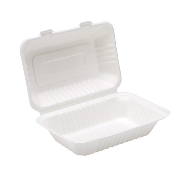 9x6x3&quot; Biopak Bagasse Clamshell Box White