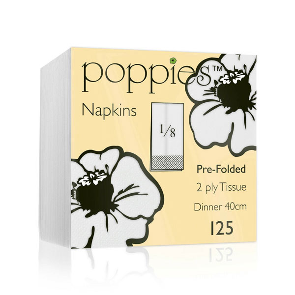 40cm 2 Ply 8 Fold Napkin White