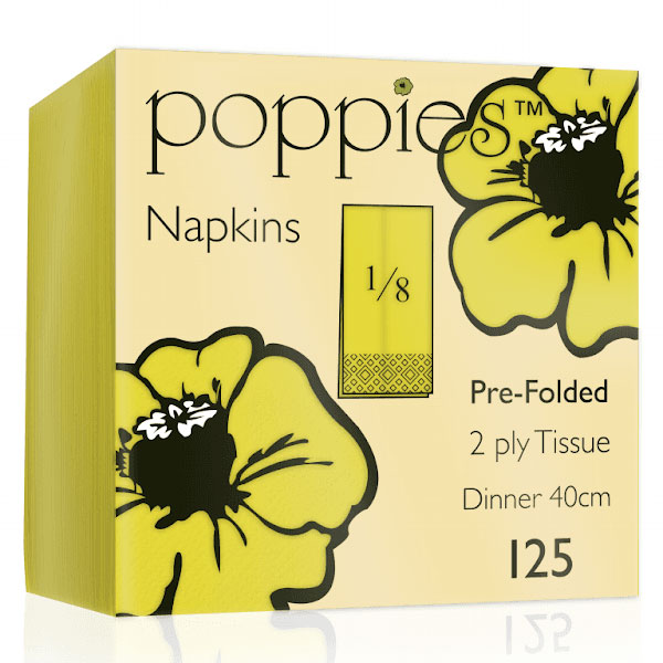 40cm 2 Ply 8 Fold Napkin Yellow