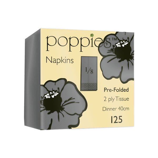 40cm 2 Ply 8 Fold Napkin Grey