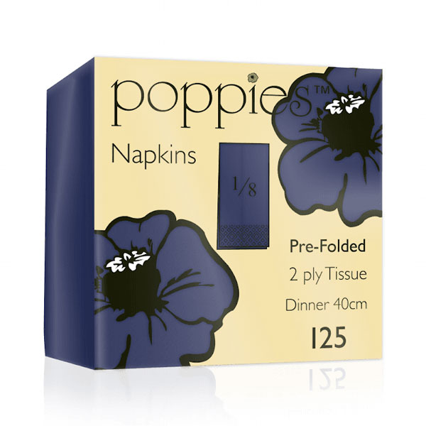 40cm 2 Ply 8 Fold Napkin Navy Blue