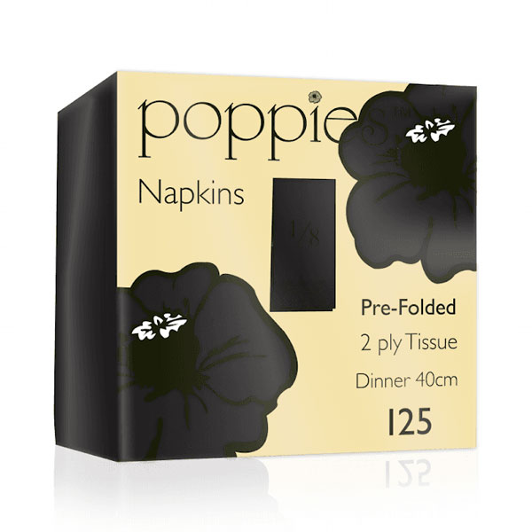 40cm 2 Ply 8 Fold Napkin Black