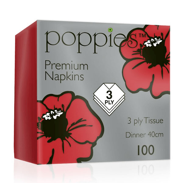 40cm 3 Ply 8 Fold Napkin Red