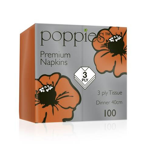 40cm 3 Ply 8 Fold Napkin Orange