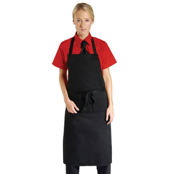 Dennys Narrow Bib Apron With Pocket Black