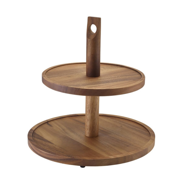 22x28x29cm Two Tier Cake Stand Acacia